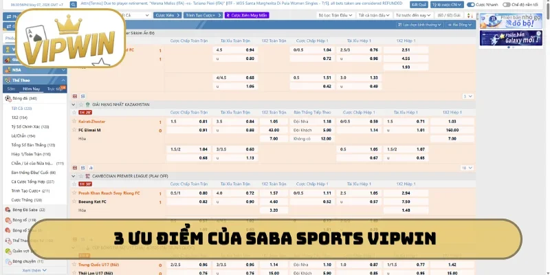 3 ưu điểm nổi bật của Saba Sports VIPWIN