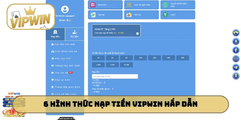 6 hình thức nạp tiền VIPWIN hấp dẫn cho người mới