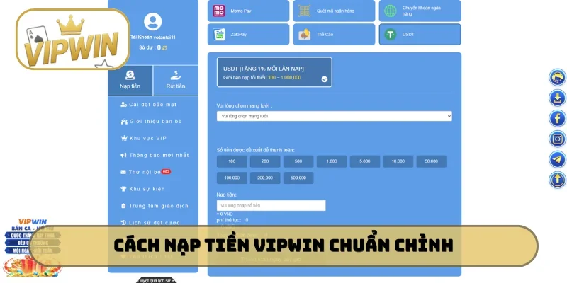 Cách nạp tiền VIPWIN chuẩn không cần chỉnh